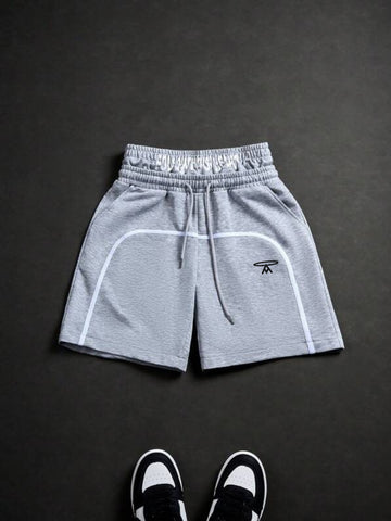 Spliced Double Elastic Grey Shorts