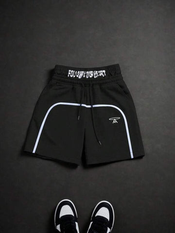 Spliced Double Elastic Black Shorts